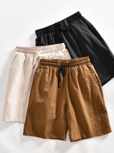 Lightweight Breathable Mens Summer Shorts Five Inches Bubble Cloth Texture Moisture Wicking Loose Casual Elastic Waist Shorts