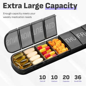 Weekly Pill Organizer Travel 7 Day Pills Box Case Large Compartment To Hold Vitamins Cod Liver Oil Supplements and Medication