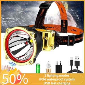 [Còn Hàng]ligghig Đèn Pha Led Chói Đèn Pin Gắn Đầu Câu Cá Đa Năng Ngoài Trời Sạc USB Đèn Pha Cho Thợ Mỏ 10000LM
