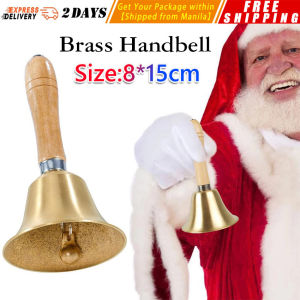 ❤️【Same Day Delivery】 ✅Pure Copper Brass Wooden Handle Rattle Bell School Class Dinner Hand Bell Handbell 16cm Reception Bell Decor Buddhist Hall HSQ-Brass-Handbell