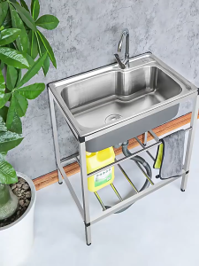 ATO【Tiub bulat】Sinki Dapur 304 Stainless Steel Single Kitchen Sink Bowl Basin with rack faucet Basket platform integrated