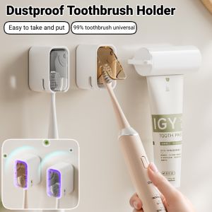 Wall Mounted Dustproof Toothbrush Holder Without Drilling Waterproof Tooth Brush Box Rack Separate Storage
