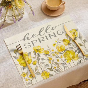 Watercolor Floral "Gather" Quote Print Placemat Heat-Resistant & Non-Slip Universal Placemat for Restaurant & Kitchen