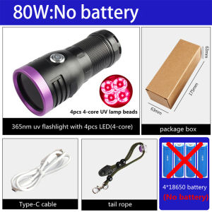 High Power 365nm UV Flashlight 120W LED Black Mirror Purple Light Ultraviolet Torch Pet Urine Stains Detector USB Rechargeable