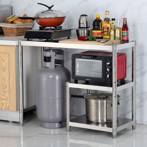 Stainless Steel Kitchen Stove Platform Stand Microwave Oven Rack Three-Layer Storage Shelf Multi-Layer Free-Standing Oven Organizer