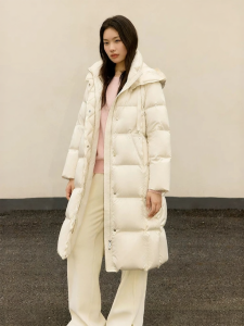 DUSHU | Plus Size Long Beige Down Coat Warm Insulation
