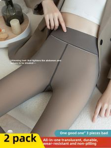 Quần Legging Lót Lông Cừu Đen Trong Suốt Cho Nữ Mùa Thu Đông Quần Dài Đến Mắt Cá Chân Cạp Cao Quần Áo Làm Việc Màu Xám Một Mảnh