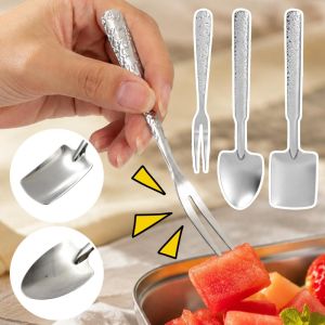 10Pcs Thicken Hammered Stainless Steel Soup Spoon Fork Rice Dinner Dessert Spoons Kitchen Tableware