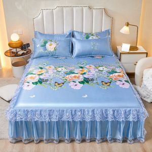 XINGQING | Summer Lace Icy Silk Bed Skirt Style Mat Set