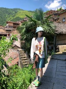 VKSOD | ชุดเดรสเด็กผู้หญิงแขนยาวลายการ์ตูนสีน้ำย้อมสไตล์เกาหลี ทรงหลวมๆ ลายจester ชุดกางเกงขาสั้นย้อนยุคสำหรับฤดูร้อน