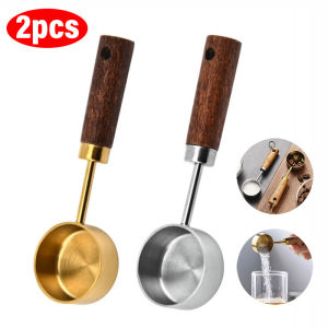 YESPERY 1/2Pcs Wooden Handle Stainless Steel Measuring Cups Spoons Baking Tools Coffee Measuring Spoon Bartending Scale Accessories