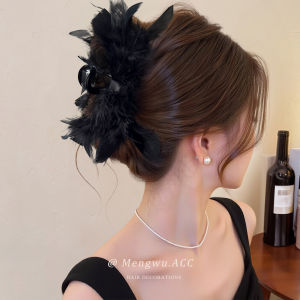 Kẹp Tóc Lông Vũ Đen Mới 2025 Kẹp Tóc Đuôi Cá Lớn Cho Phụ Nữ Phụ Kiện Tóc Thời Trang Kẹp Tóc Lông Ngỗng Màu Đen Kẹp Tóc Lông Vũ