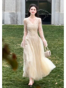 SHANGSHA | Autumn French Gentle Elegance Lace Dress White