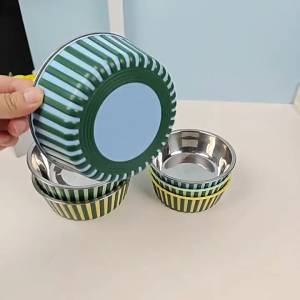 Anti-slip Anti-topple Easy To Wash Stainless Steel Metal and Plastic Double Bowl For Kibbles and Water For Cats and Dogs