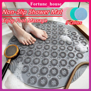 Non Slip Shower Mat PVC Round Anti Bathmat Massage Foot Pad with Suction Cups and Drain Holes 55cm