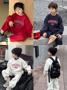 Yiyima Baby Boy Letter Fleece Lined Sports Set Childrens Winter Clothes Red New Year Outfit Hoodie Pants Two Piece Set