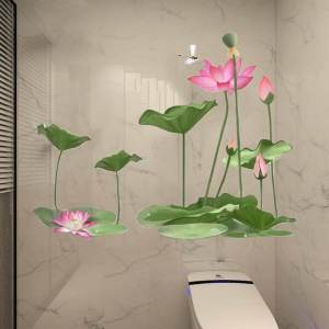 Bathroom Tile Cover Up Decorative Wall Stickers - Lotus Pattern Self Adhesive Waterproof Decoration Tiles Modern Simple Style