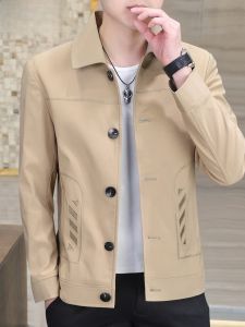 HENGYUANXIANG | เสื้อแจ็คเก็ตผู้ชายทรงสลิมฟิตสไตล์เกาหลี ฤดูใบไม้ผลิและฤดูใบไม้ร่วง เสื้อคลุมกันหนาวแบบลำลอง ทรงหลวม ปกเสื้อแบบปกติ