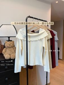 Christmas Red One-Shoulder Long Sleeve Knitted Sweater Womens Slim Fit Inner Wear Base Shirt Top Soft Comfortable Knitwear
