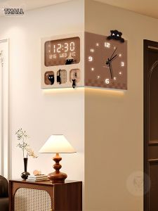 HAOJIUBUJIAN | Retro Cat Pattern Perpetual Calendar Dual-faced Wall Clock