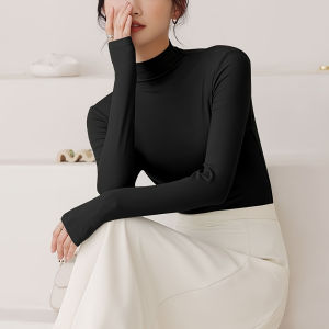 Womens High-Waist Thickened Velvet Base Shirt Half High Collar Spiral Texture Inner Wear Autumn Top Fashionable Base Layer