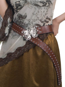 เข็มขัดหนัง Meralde สีน้ำตาลสไตล์วินเทจสำหรับผู้หญิง สายรัดเอวลายผีเสื้อแบบย้อนยุค เข็มขัดหนังแบบลำลอง เข็มขัดหนัง PU