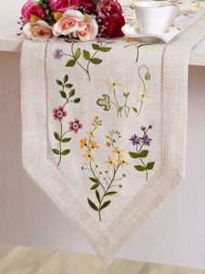 ธงโต๊ะแบบมีมุมแหลม ปัก 3 มิติ ป้องกันน้ำ ปักลายดอกไม้ ผ้าคลุมโต๊ะแบบเรียบง่าย ดีไซน์ยุโรป ผ้าฝ้ายผสมโพลีเอสเตอร์ ขนาดใหญ่