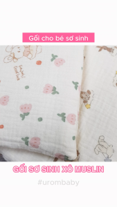 [HỎA TỐC] Gối cho bé sơ sinh Xô Muslin 22x33cm lõi bông siêu mềm vỏ gối thoáng khí hoạt hình phong cách Hàn Quốc Urombaby