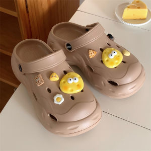 รองเท้าแตะแบบสวมสบายสำหรับผู้หญิงในช่วงฤดูร้อน รองเท้าแตะชายหาดแบบสวมครึ่งนิ้ว ทรงหัวเหลี่ยม ดีไซน์การ์ตูนสุนัขรักษาความอบอุ่น