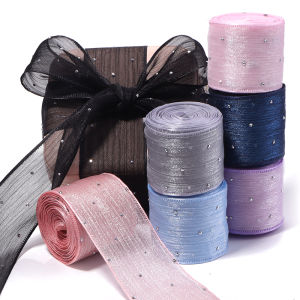 5yards/roll 4cm Hotfix Rhinestone Organza Ribbon Bubble Pleated Tape For DIY Ribbon Bow Gift Wrapping Wedding Bouquet Decoration