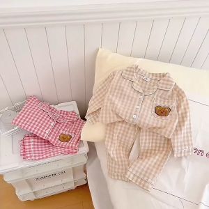 Đồ ngủ bé gái Pijama cho bé gái bé trai Habi Fashion HB89 họa tiết caro cho bé 18-40Kg