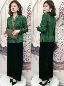 Elegant Middle-Aged Mom Qipao Top Elastic Cotton Long Sleeve Slim Fit Chinese Style Button Base Shirt Spring Autumn New Arrival