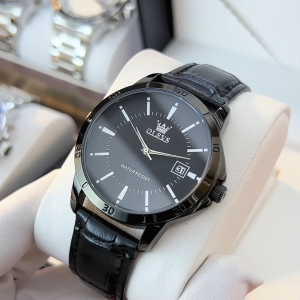 OLEVS resmi autentik jam tangan anti air pria ori 2024 elegan kasual cermin HD kalender dial jam tangan kulit pria free box