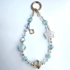 Pink / Blue Beaded Phone Strap With butterfly CharmWomens Fashion AccessoryGift For Her