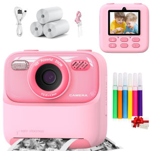 Pocket Thermal Photo Printer Children Instant Print Camera Digital Video 1080P HD Dual Lens for Boys Girls Gifts