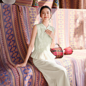 XIANGYING | Traditional Chinese Style Floral Bud Two Piece Dress Green Summer New