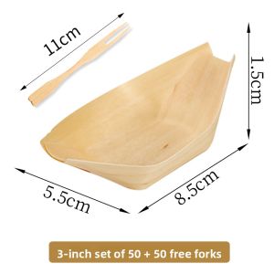 Disposable Paper Boat Shaped Plate Sushi Sashimi Decoration Small Boat Packaging Box Wood Grain Design Commercial Use Dishware