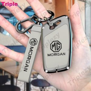 เคสกุญแจรีโมตรถโลหะโลหะผสมสังกะสีตัวยึดปลอกหุ้มห่วงโซ่สำหรับ MG 4 5 6 Zev MG6 MG5 EZS HS PHEV Ehev EPS EGS RX5 Marvel R Etc Nappa Cowhide หนังแท้ป้องกัน TPU