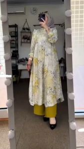 Promo Tunik 1Set Atasan dan Bawahan Wanita Terbaru Viral Rayon Premium Adem Baju Muslim Dewasa Busui Frendly Simple Mewah Ayesha Bunga Forest Miranda Isana