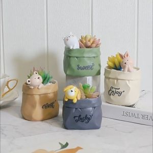 กระถางเรซิน สัตว์น้อยในถุงคราฟท์ กระถางต้นไม้ แคคตัส กระบองเพชร ไม้อวบน้ำ Cactus&Succulent