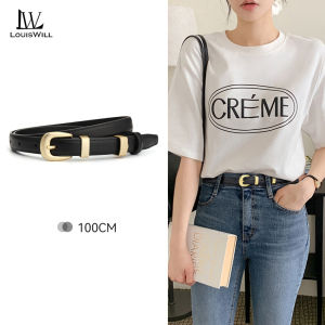 LouisWill เข็มขัดเข็มขัดผู้หญิงแฟชั่นย้อนยุคเข็มขัดหนังหรูหราเข็มขัดสายรัดยาวเข็มขัดหนังวัวสองชั้นปรับได้สำหรับผู้หญิงชุดโค้ทเข็มขัดลำลองมีกระดุมโลหะผสม