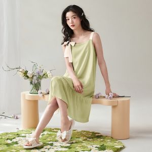 Miiow | Pure Cotton Sleep Dress Womens Summer Loose Short Sleeve Casual Wear Home Clothes With Chest Pad Comfortable Breathable Home Fashion