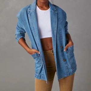 Denim Suit Jacket European and American Womens Clothing Spring Fashion Leisure Washed-out Blue Denim Suit Outwear