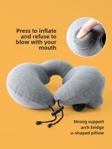 Di Động Gối Cổ Hình Chữ U Dành Cho Xe Du Lịch Tàu Máy Bay Bơm Hơi Giảm Áp Lực Đường Dài Ngủ Viện Trợ