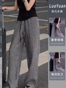 Casual French Style Fashion Checkered Womens Pants Summer New Arrival Loose Wide Leg Pants High Waist Work Clothing