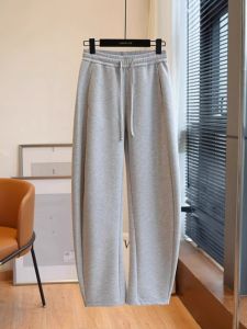 กางเกงขาบานเอวสูงทรงหลวมสำหรับผู้หญิง สีเทา ฤดูใบไม้ร่วง ฤดูหนาว กางเกงขายาวทรงสลิมฟิต กางเกงขายาวทรงหลวม ทรงลำลอง