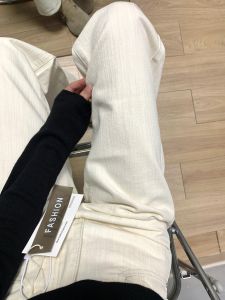 Quần Jeans Ống Thẳng Ôm Dáng Cạp Cao Màu Be Đào Cho Nữ Quần Dài Đến Sàn Mùa Xuân Thu Quần Ống Rộng Cạp Cao