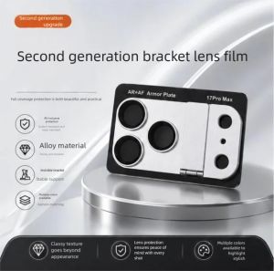 9D Armor Metal All-round Camera Protector for iPhone 17 Pro Max 17 Pro Camera Stand Desk Holder Tempered Glass Lens Film
