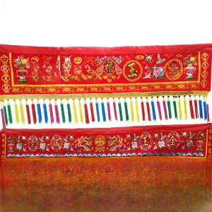 Red Embroidered Crane Door Banner Colorful Horizontal Hanging Tapestry Bird Flower Design Lucky Money Bucket Gold And Jade Full Hall