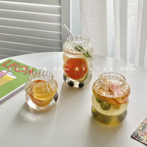 High Borosilicate Glass Large Capacity Soda Water Cup Ins Style round Shape Heat Resistant Fruit Tea Juice Cup for Commercial Use
